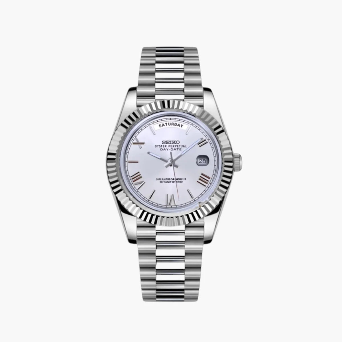 Seiko Mod Day Date Roman | White - TWTwatches