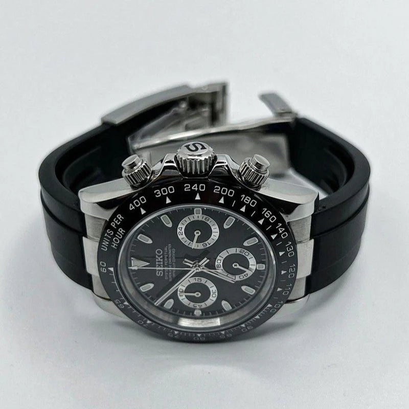 Seiko Mod Daytona Black | Rubber - TWTwatches