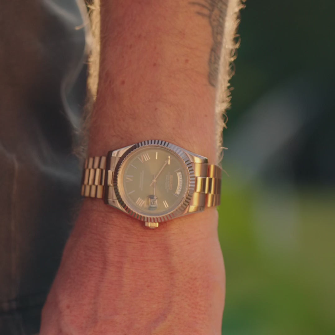 Video laden: Seiko Mod Day Date Olive | Roségoud